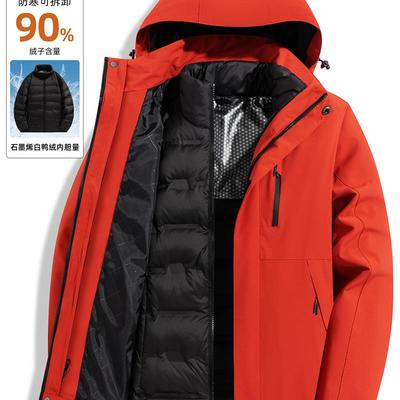朱雀红冲锋衣女款2025新款羽绒内胆可拆卸三合一防风防水秋冬外套