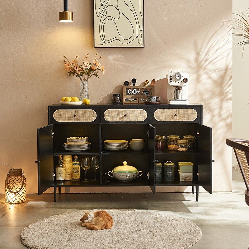 侘寂风中古c餐边柜日式藤编储物柜推拉门小户型客厅玄关柜茶水柜,住宅家具,餐边柜,淘宝优惠券,粉丝福利购,淘宝优惠卷