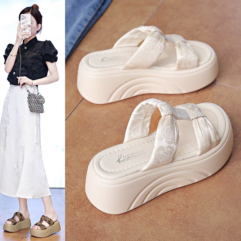 厚底增高凉拖鞋女夏外穿2s025新款松糕高跟海边增高小个子沙滩凉,女鞋,一字拖,淘宝优惠券,粉丝福利购,淘宝优惠卷