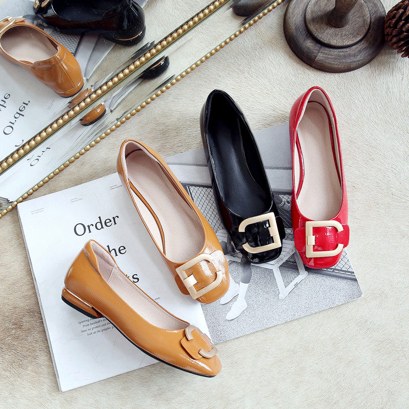 2021新款平底鞋红色小皮鞋女漆皮百搭浅口方头平跟单X鞋豆豆鞋瓢,女鞋,浅口单鞋,淘宝优惠券,粉丝福利购,淘宝优惠卷
