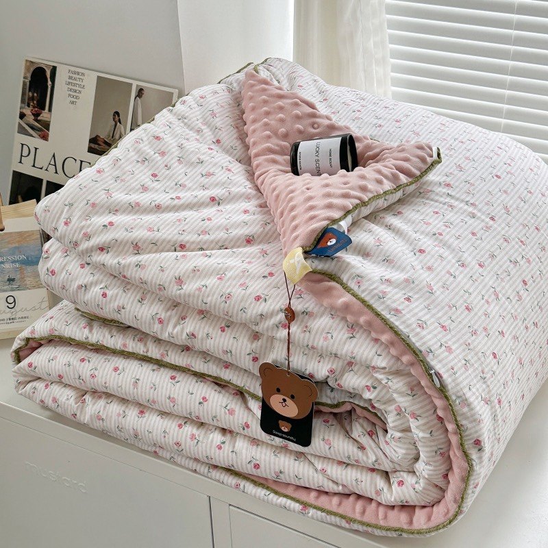 秋冬加厚保暖纯棉豆豆被可u水洗机洗单双人春秋被全棉冬被空调被