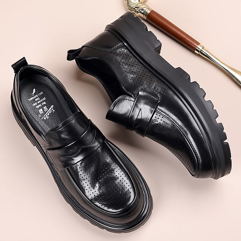 皮鞋男商务正装黑色夏季镂空透气增高男士休O闲2025新款男鞋,流行男鞋,休闲皮鞋,淘宝优惠券,粉丝福利购,淘宝优惠卷