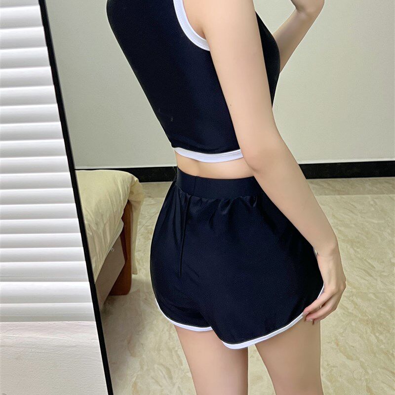 海美逸新款分体泳衣女学t生小胸运动保守平角裤显瘦遮肚温泉游泳