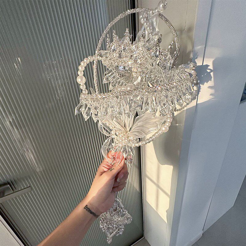 婚礼权杖手捧花白色新娘结婚手捧花定制高级M感diy材料包西式婚礼