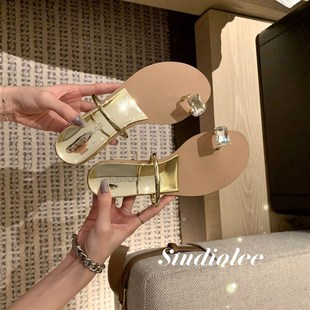 气质水钻鸽子蛋凉k拖夹趾内增高平底凉鞋女夏外穿套趾沙滩坡跟拖