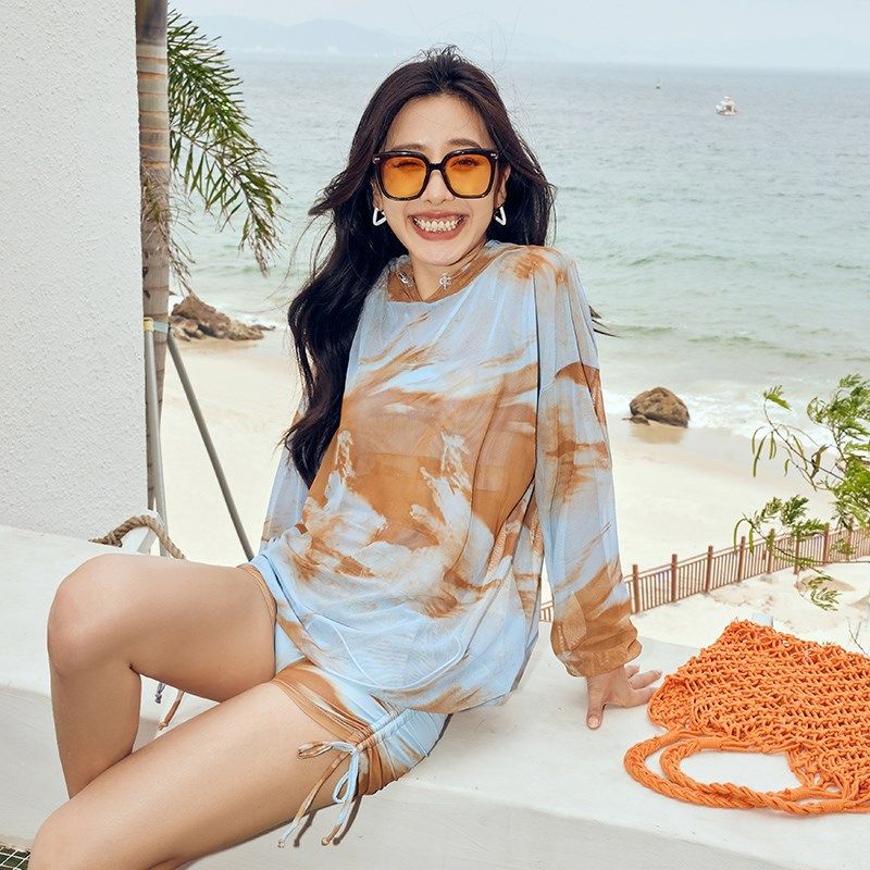 泳衣女款分体平角大码微胖遮肉保守三件套长袖罩T衫高级感温泉泳