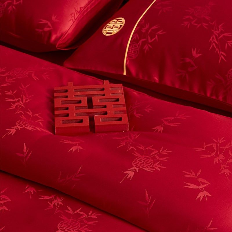 中式提花结婚四件套大红色被套床单新婚喜被婚.庆床上用品,床上用品,婚庆床品套件,淘宝优惠券,粉丝福利购,淘宝优惠卷