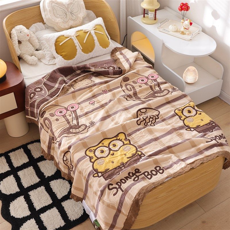 花边纱布a儿童午睡毛巾毯透气卡通全棉泡芙被宝宝夏凉空调毯子,床上用品,休闲毯/毛毯/绒毯,淘宝优惠券,粉丝福利购,淘宝优惠卷