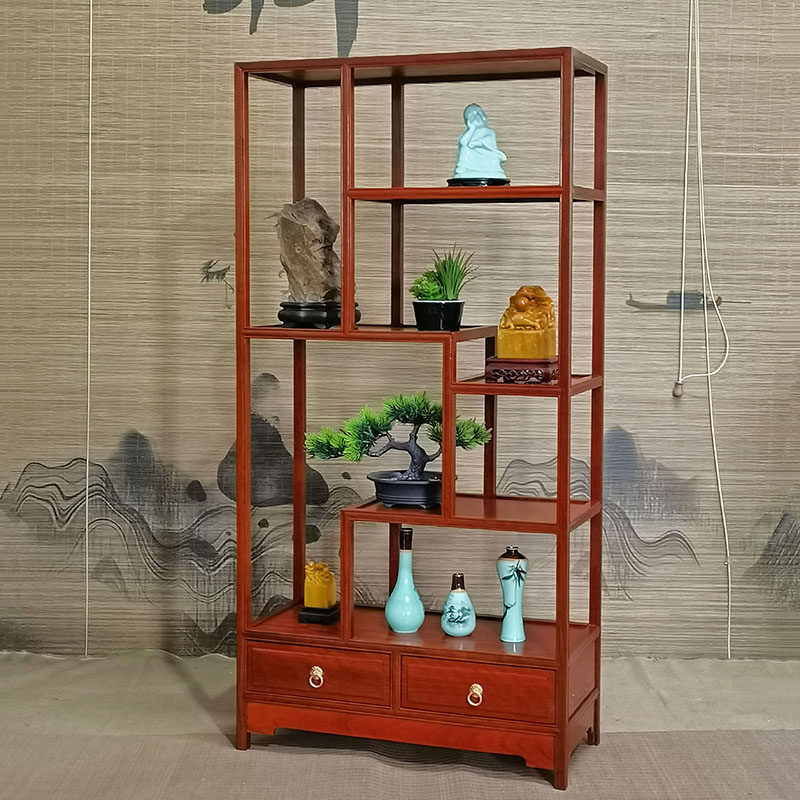 实木中式博古架鸡翅木多宝阁红A木茶叶柜古董置物架玄关隔断茶叶