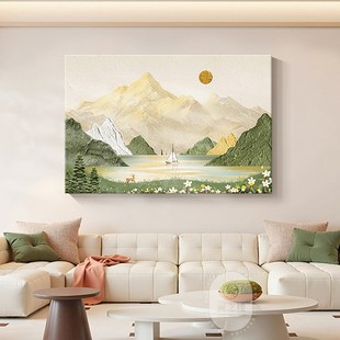 聚宝盆客厅西墙装饰画现代沙发背景墙聚财山水画背有靠山挂画