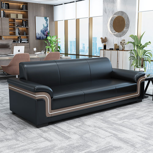 新款办公沙发现代会客接待时尚三人位办公室商务茶几