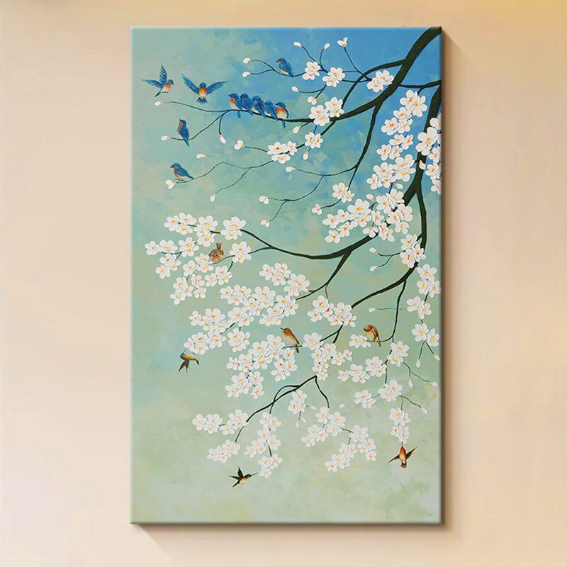 中古风白色梅纯手绘油画客厅沙发背景墙饰画卉玄关挂画