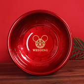 结婚喜盆女方陪嫁用品红色洗脸盆大全婚庆装 娘家嫁妆盆子一对