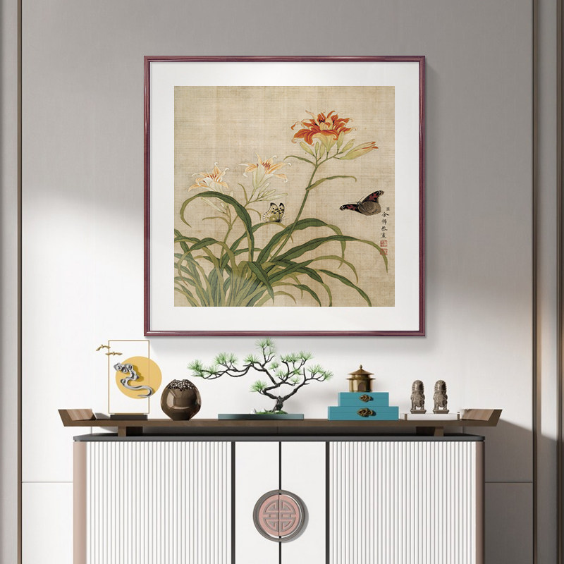 斗方国画鸟挂画新玄关饰画客厅墙画陈洪绶玉堂柱石图
