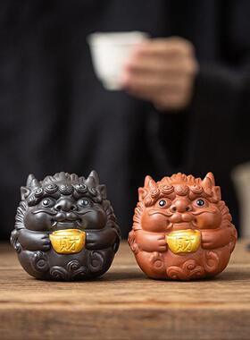 甄选国潮紫砂茶宠招财小神兽龙摆件可养茶玩茶台桌面装饰品生肖吉
