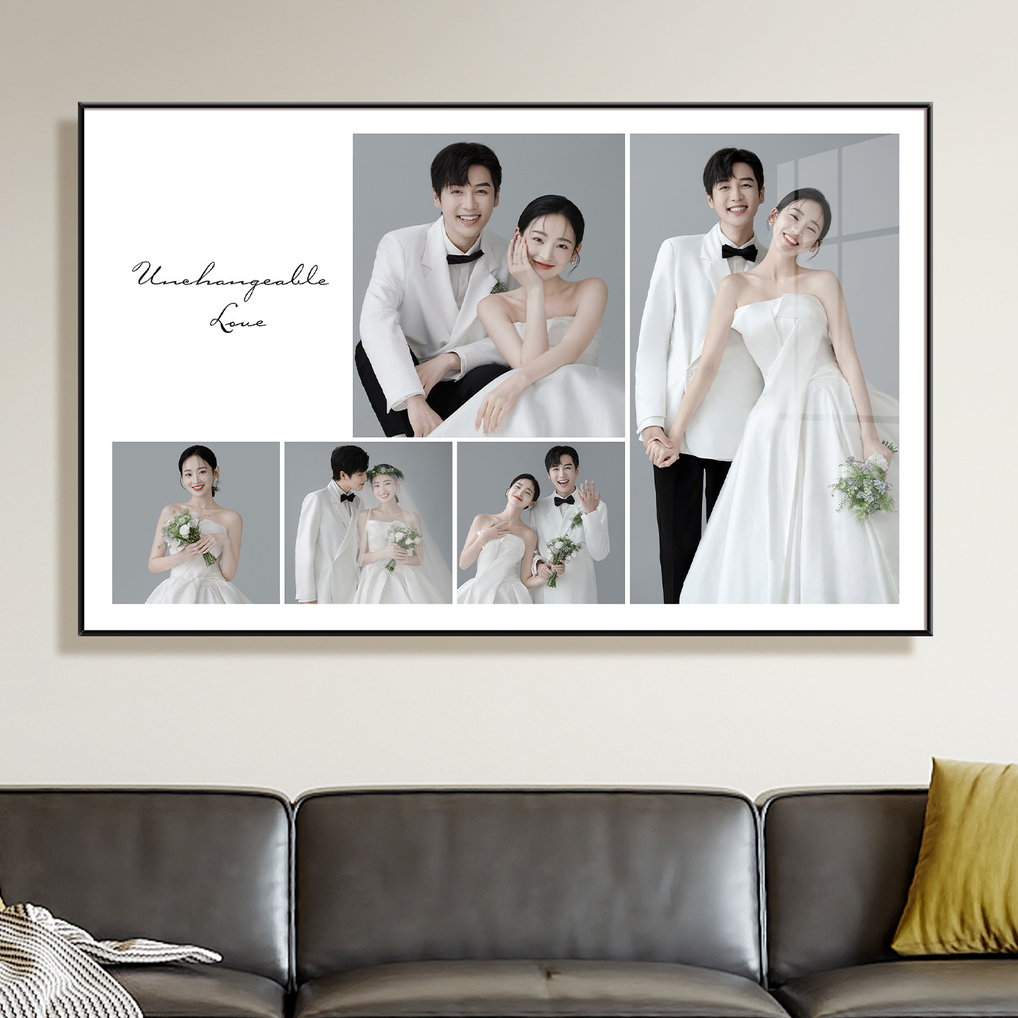 定制婚纱相框挂墙免打孔五宫格结婚照相框加打印照片做成床头相框