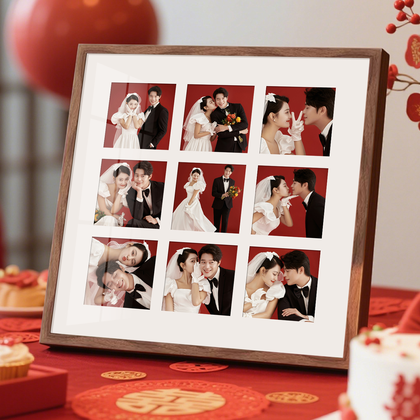 九宫格相框摆台实木照片相框定制