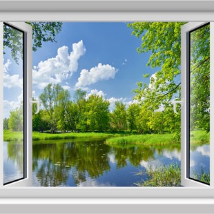 D客厅仿真假窗户自粘壁纸创意风景卧室大海森林壁画墙纸墙画装饰