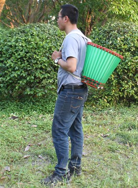 云贵川背篓肩塑料手工买菜农用藤编竹编绿色采蘑菇大号背筐