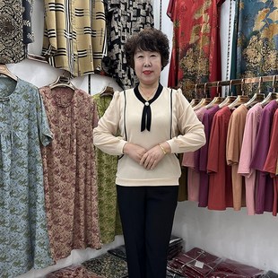 四十岁女人早春新款 雪纺拼接显瘦打底衫 女202O2洋气妈妈长袖 t恤衫