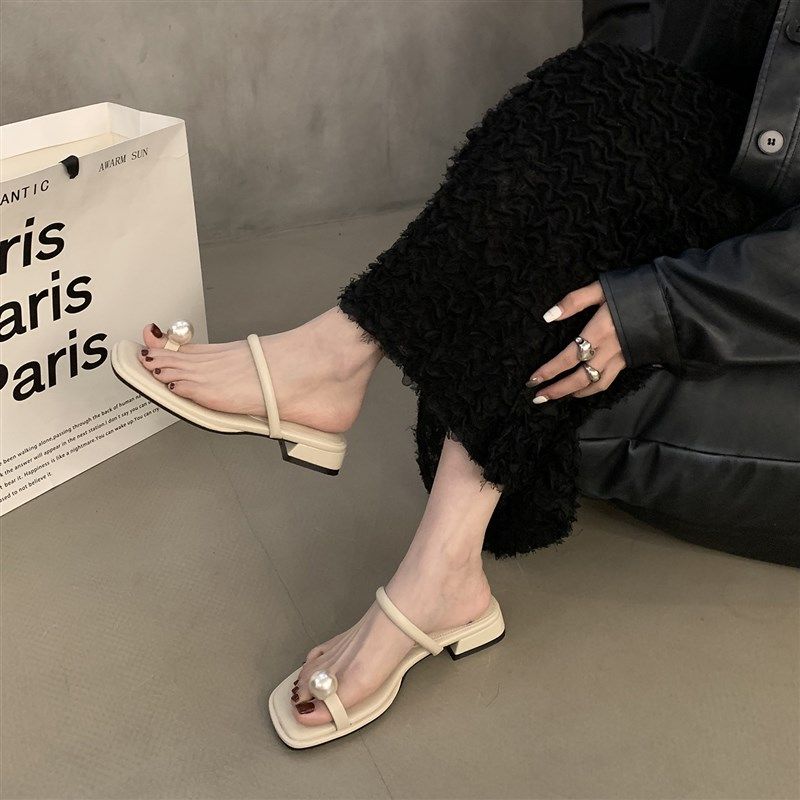 度假风珍珠套趾一字拖仙女s鞋2024夏季外穿时尚银色夹趾凉拖鞋子,女鞋,一字拖,淘宝优惠券,粉丝福利购,淘宝优惠卷