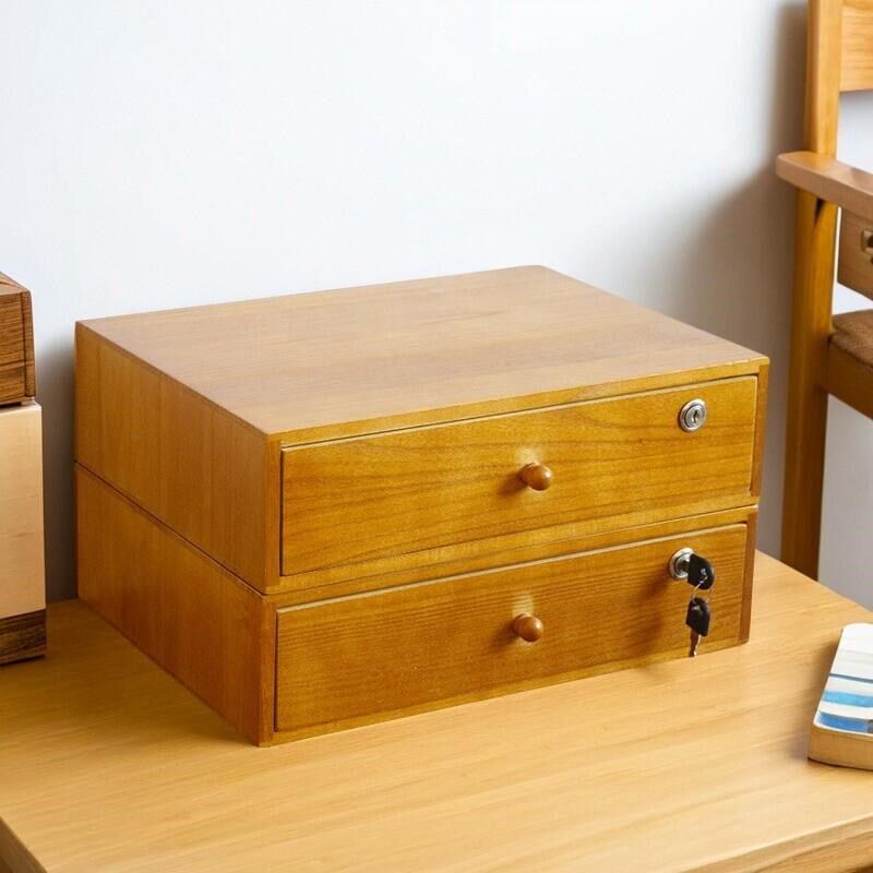 桌面收纳盒抽屉式j带锁a4整理盒办公桌打印机置物架衣柜内实木抽