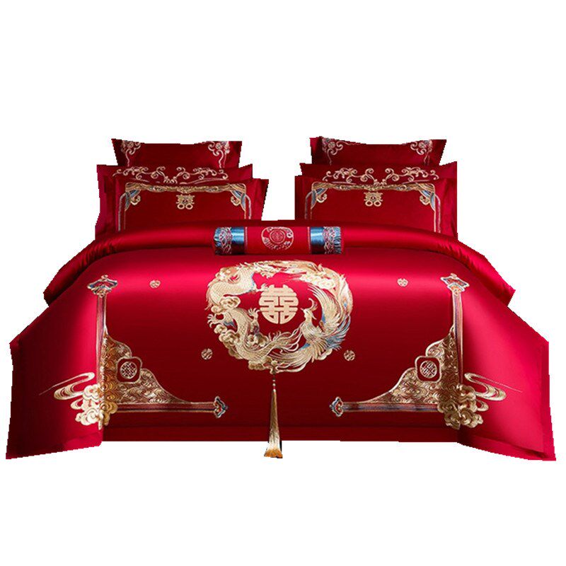 婚庆全棉四件套大红刺绣结婚龙凤H新婚房中式简约床上用品,床上用品,婚庆床品套件,淘宝优惠券,粉丝福利购,淘宝优惠卷