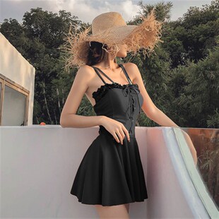 2021新款 连体平角钢托小胸聚拢保守T显瘦学生遮肚泳 泳衣女夏裙式