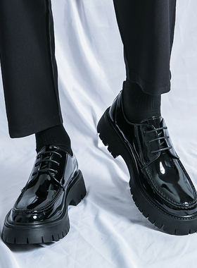 大头皮鞋男2023新款秋季v绿色日系小众设计感内增高厚底休闲德比