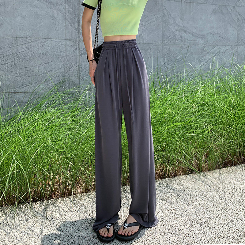 小个子黑灰色铜氨丝阔腿裤女v夏季薄款150搭配显高直筒垂感拖地裤,女装/女士精品,休闲裤,淘宝优惠券,粉丝福利购,淘宝优惠卷