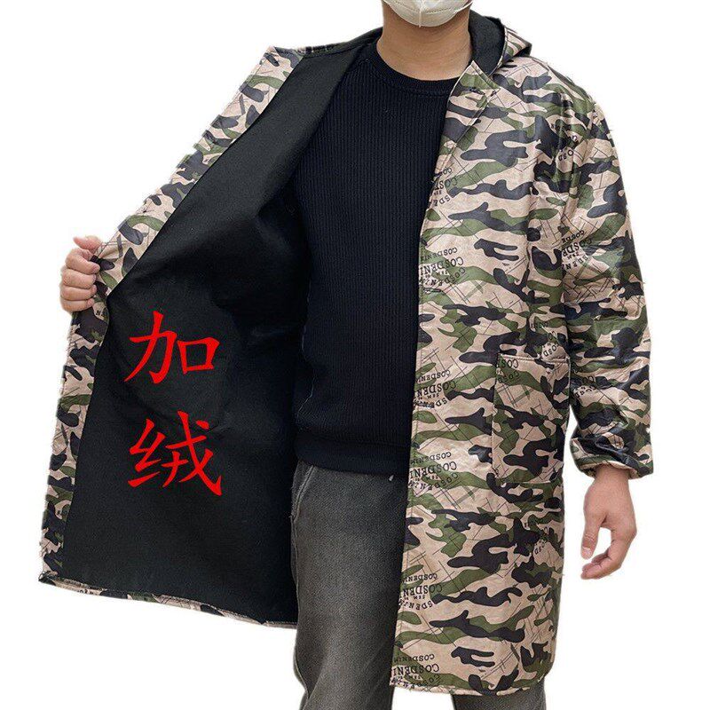 迷彩工作服男女士l长袖围裙加绒加厚防水油污秋冬大褂罩衣宽松防