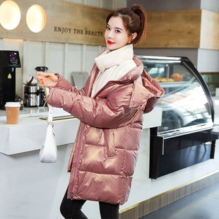 免洗亮面棉衣女中长款韩版宽松加厚羽绒棉L服时尚百搭气质冬季棉