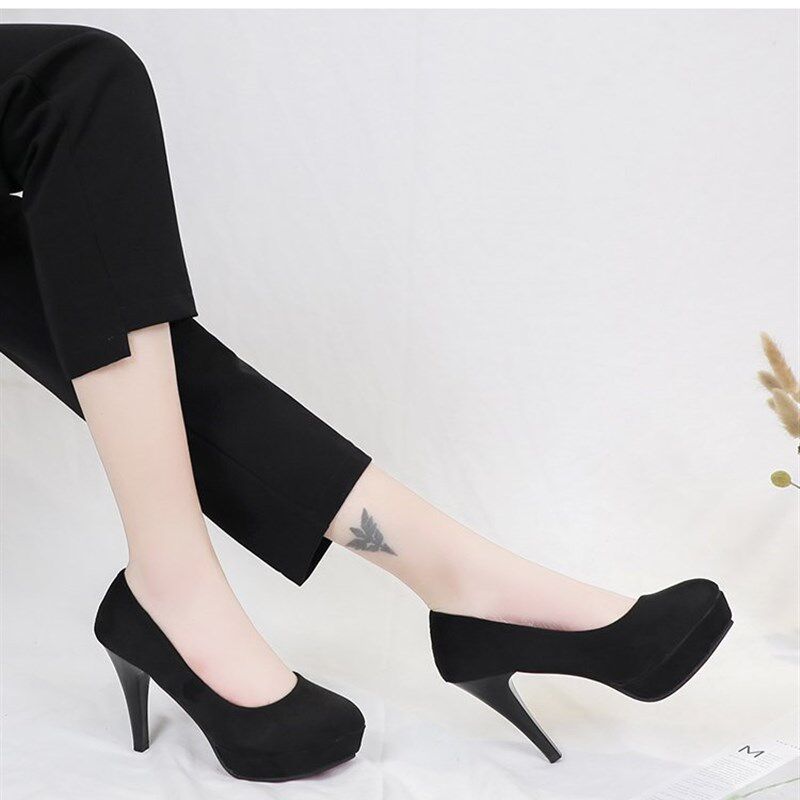 防水台大码高跟鞋女圆头10cwm学生礼仪正装韩版工作职业单鞋5厘米
