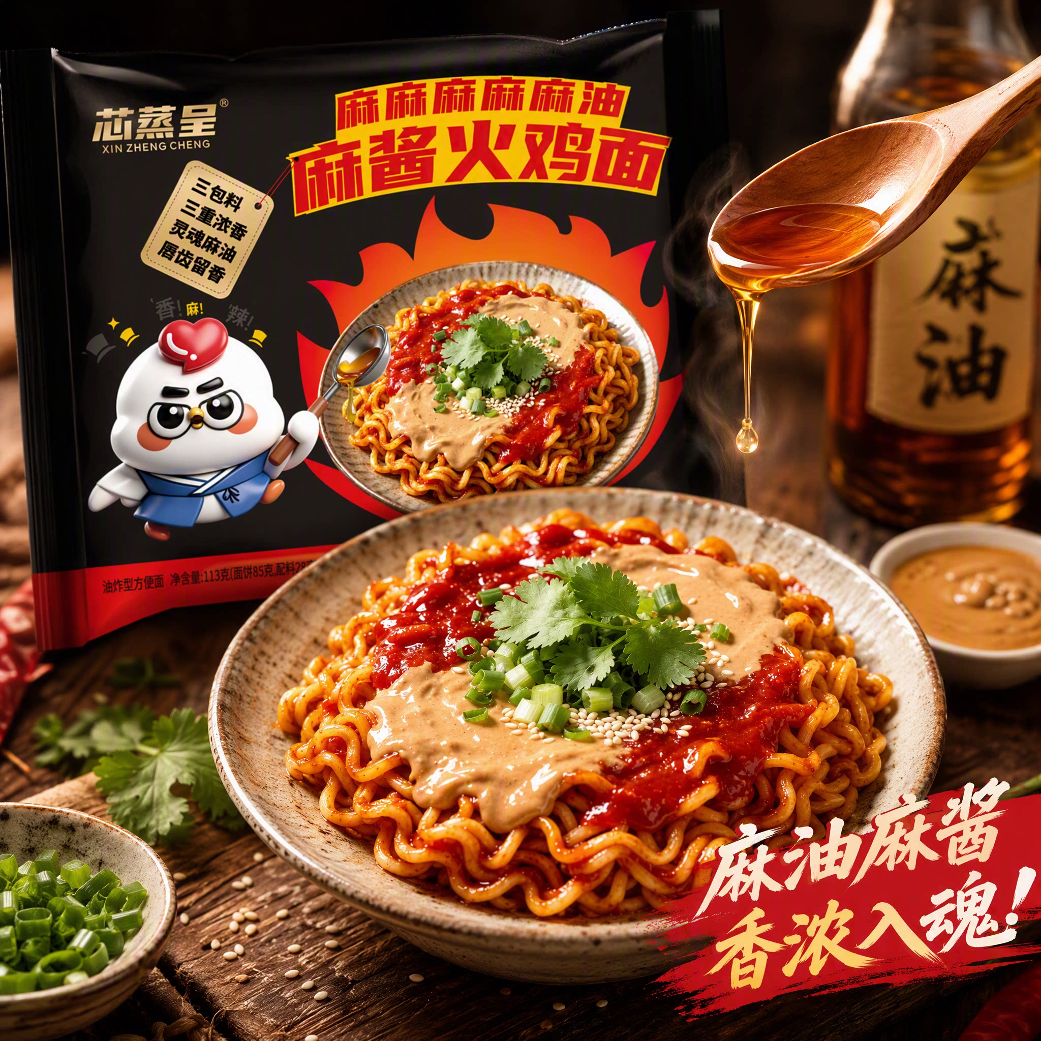 芯蒸呈麻油麻酱火鸡面速食泡面图片