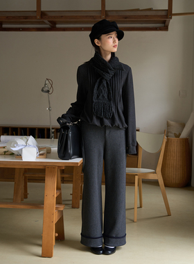 aww 休闲百搭·直筒翻边针织加厚休闲裤