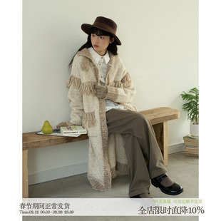 aww 超厚实重工·撞色流苏中长款毛衣外套木制纽扣可翻领/立领