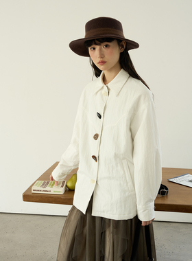 aww 私服·立裁版型·保暖·不规则纽扣百搭薄衬衫白色宽松衬衣女