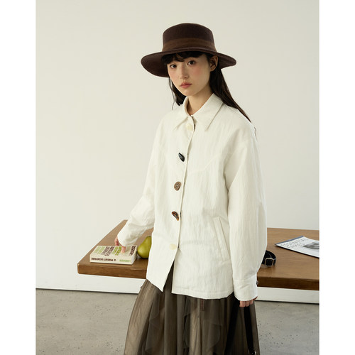 aww 私服·立裁版型·保暖·不规则纽扣百搭薄衬衫白色宽松衬衣女
