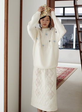 aww 手工毛球·球球套头圆领宽松毛衣羊毛圆领插肩袖上衣