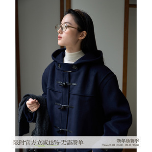 aww 日系大廓形·宽松连帽牛角扣夹棉大衣复古中长款大口袋设计