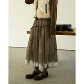 aww 多层次优雅百搭·亲肤舒适纱纱撞色蓬蓬半裙网纱绒面内衬