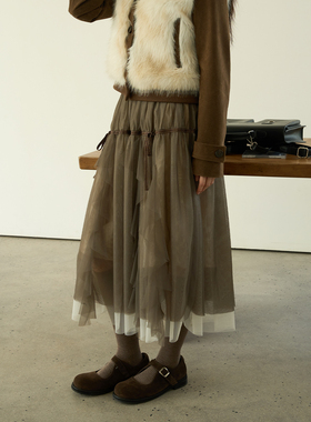 aww 多层次优雅百搭·亲肤舒适纱纱撞色蓬蓬半裙网纱绒面内衬