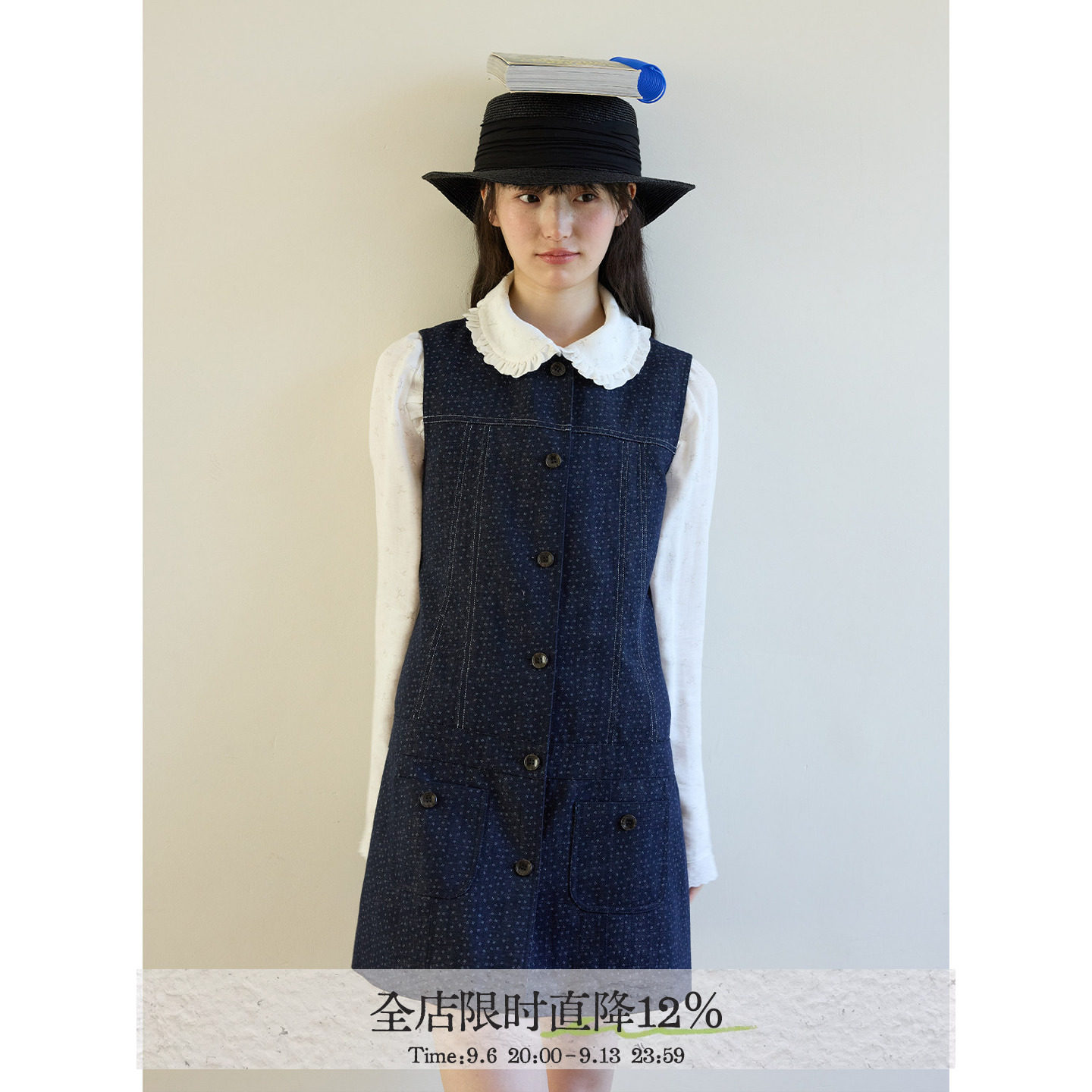aww 特别的面料·仿牛仔碎花多圆领马甲无袖连衣裙可叠穿百搭秋冬图片