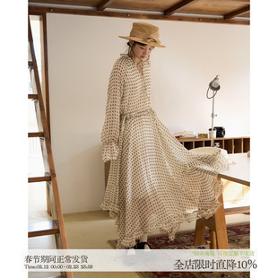 aww 重工·喇叭袖雪纺连衣裙A字v领木耳边大裙摆长裙