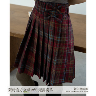 aww 松紧腰密褶·双蝴蝶结中长款百褶半裙直筒型牛仔裙子女2025新