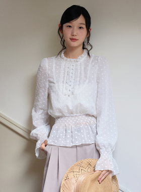 aww 叠穿搭子·肌理小花衬衫白色收腰波点衬衣打揽设计