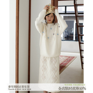 aww 手工毛球·球球套头圆领宽松毛衣羊毛圆领插肩袖上衣