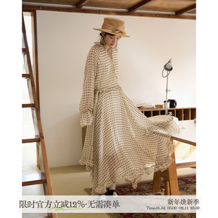 aww 重工·喇叭袖雪纺连衣裙A字v领木耳边大裙摆长裙