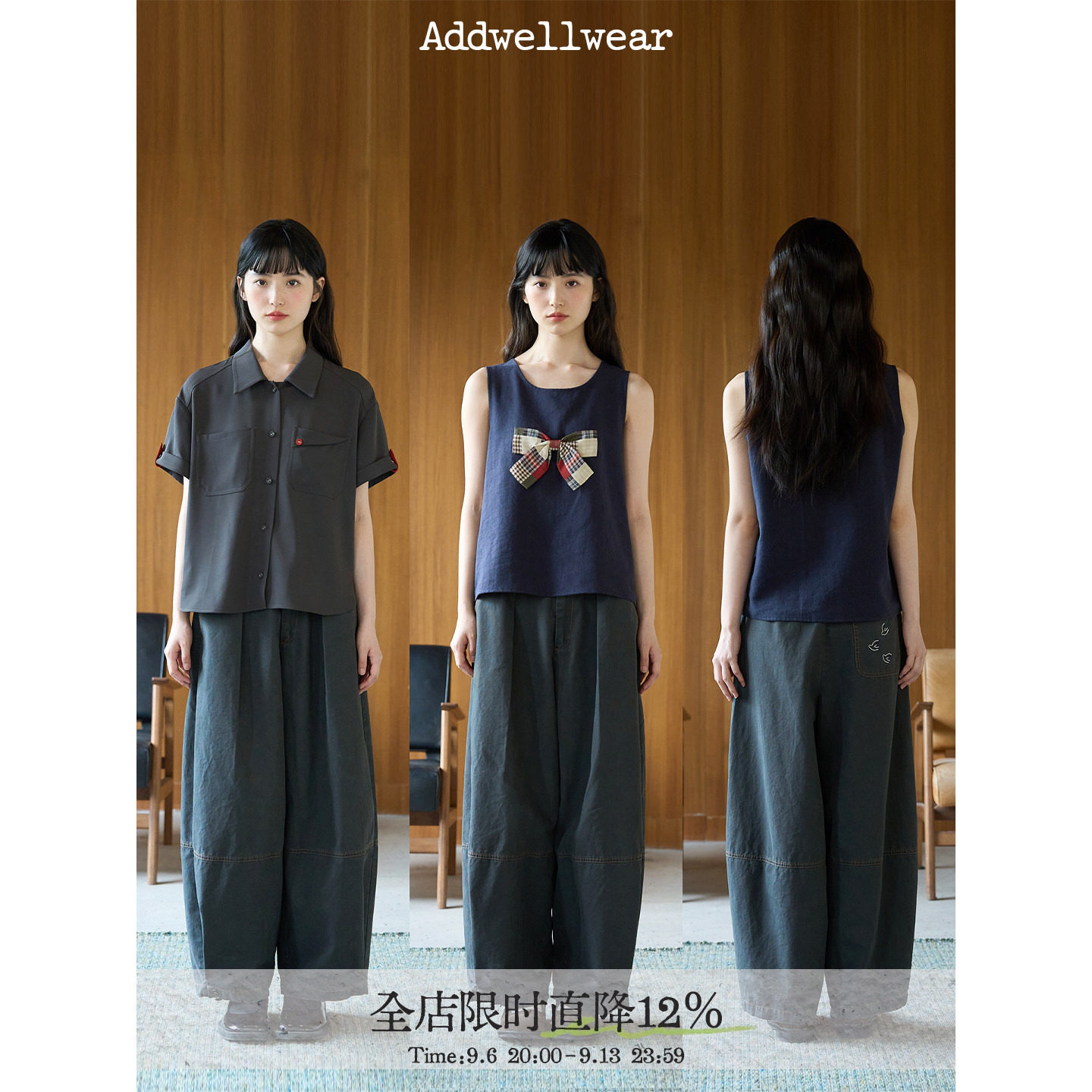 aww 私服/神裤强推·100%棉复古牛仔气球裤休闲口袋长裤小个子图片