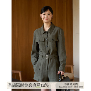 休闲连体裤 aww 一体式 宽松工装 翻领长袖